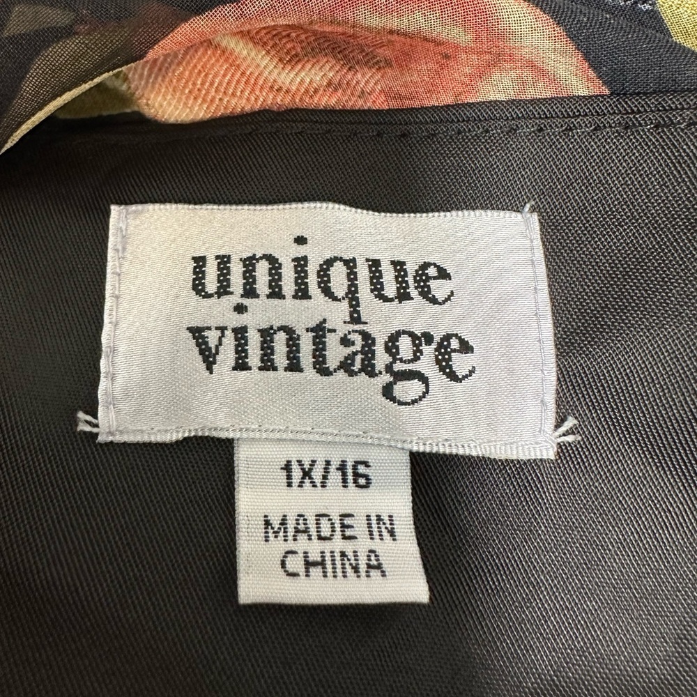 Unique Vintage Black Floral Fit-and-Flare Dress with Peach Roses - Picture 12 of 13